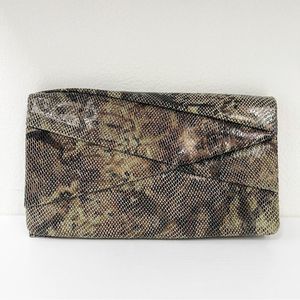 Hobo International Origami Foldover Clutch Wristlet Snake Light Olive Wallet